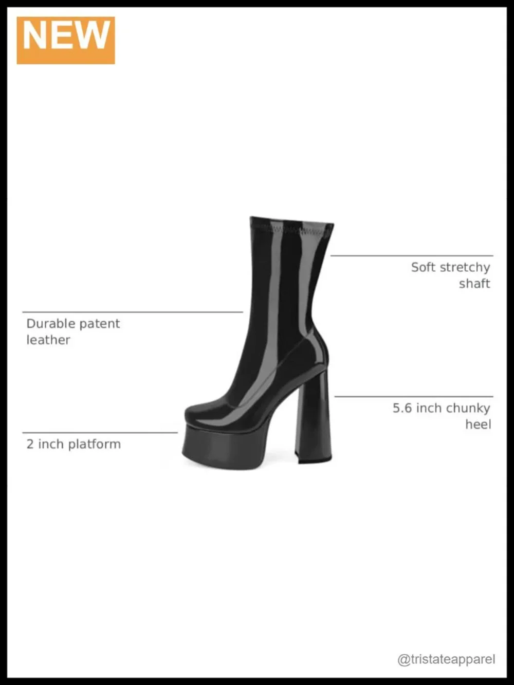 Chunky Platform Ankle Boots Patent Leather Zip Closure 5.6 Inch Heel